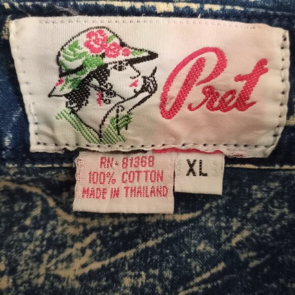 Vintage Pret Blue Acid Wash Embellished Short Sleeve Button Front Shirt - Picture 7 of 7